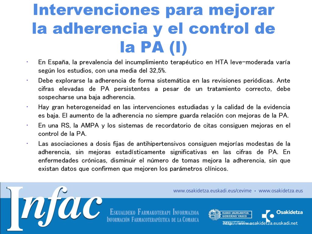 Intervenciones para mejorar la adherencia y el control de la PA (I)