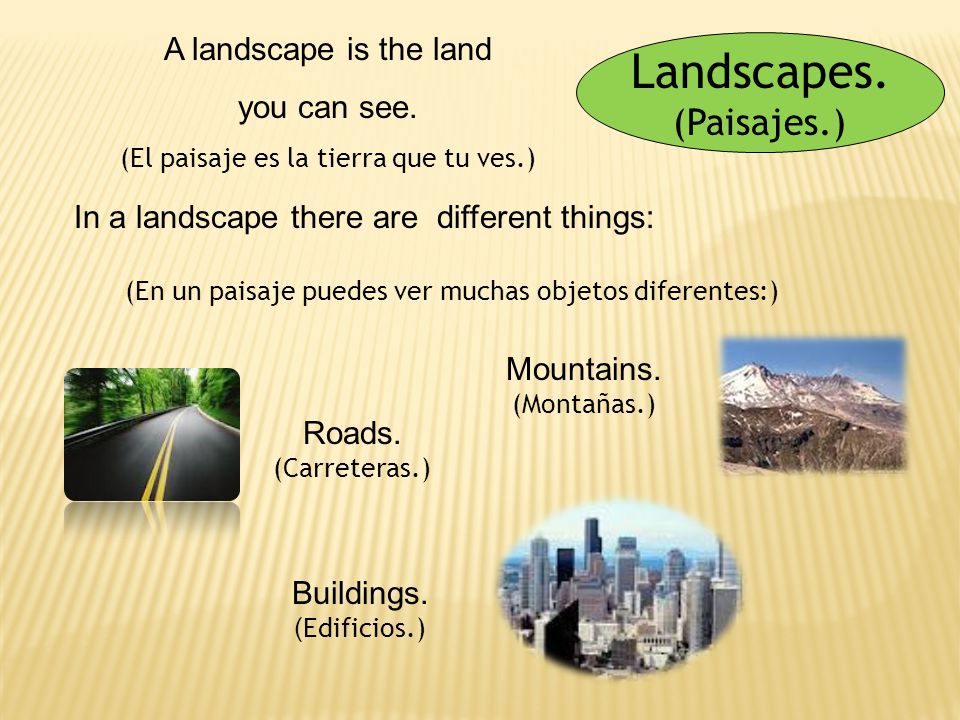 Landscapes. (Paisajes.) A landscape is the land you can see.