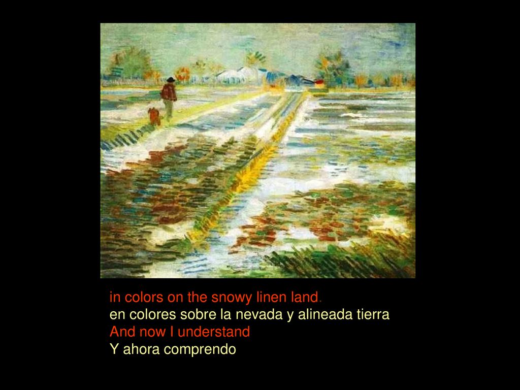 in colors on the snowy linen land.