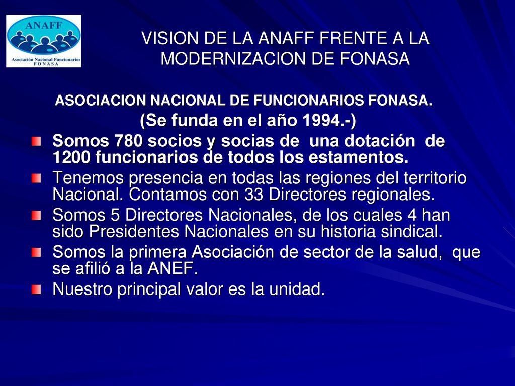 VISION DE LA ANAFF FRENTE A LA MODERNIZACION DE FONASA