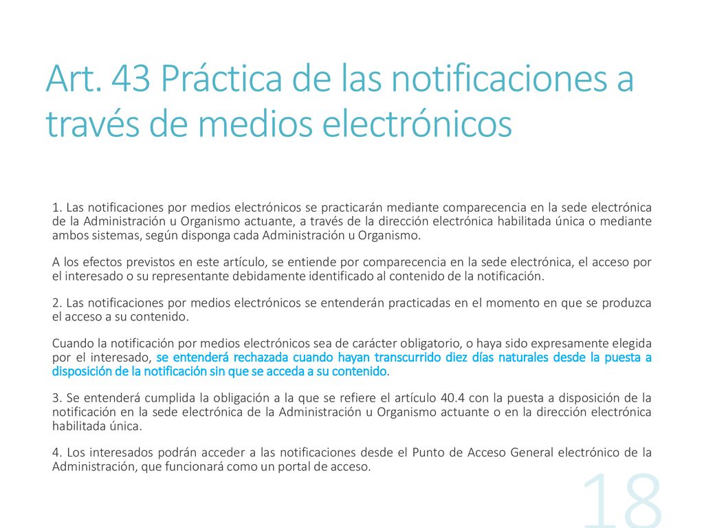 Art. 43 Práctica de las notificaciones a través de medios electrónicos