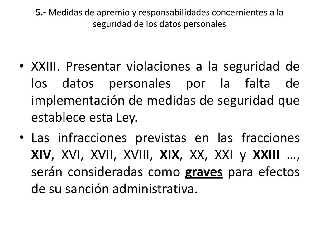 5.- Medidas de apremio y responsabilidades concernientes a la seguridad de los datos personales