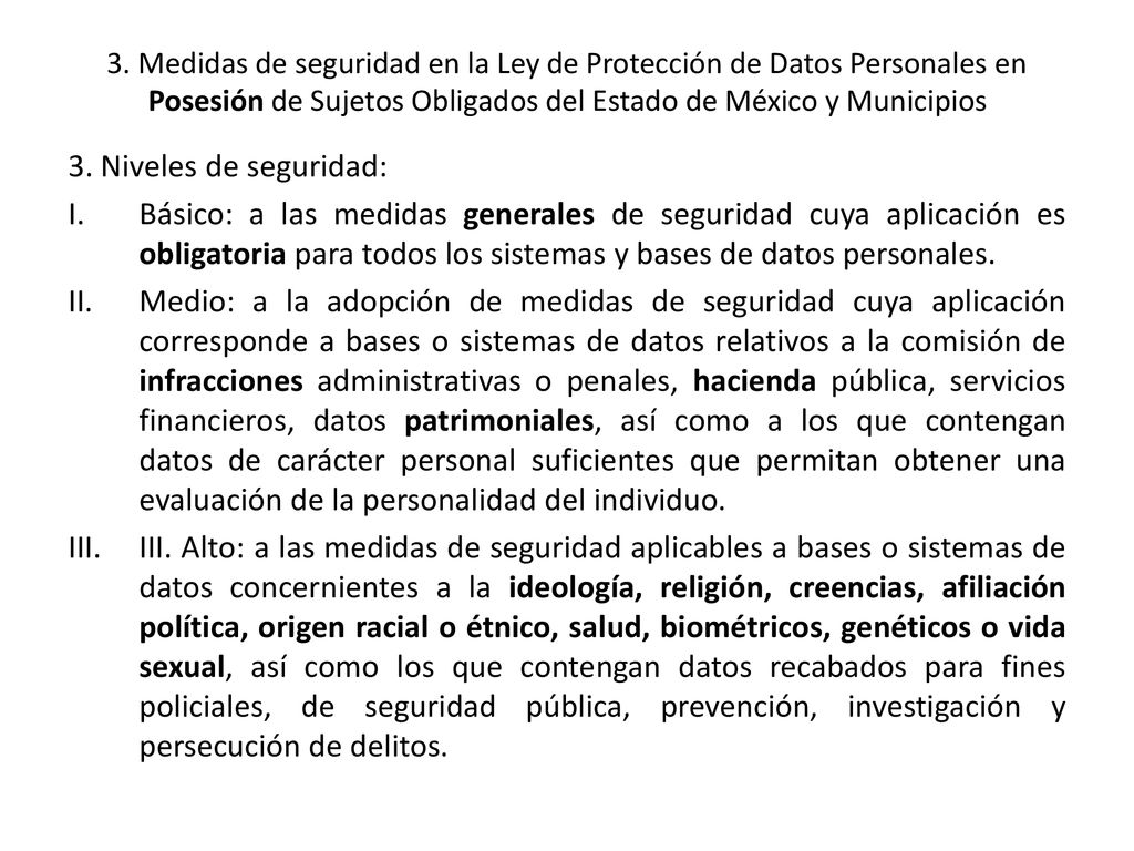 3. Medidas de seguridad en la Ley de Protección de Datos Personales en Posesión de Sujetos Obligados del Estado de México y Municipios