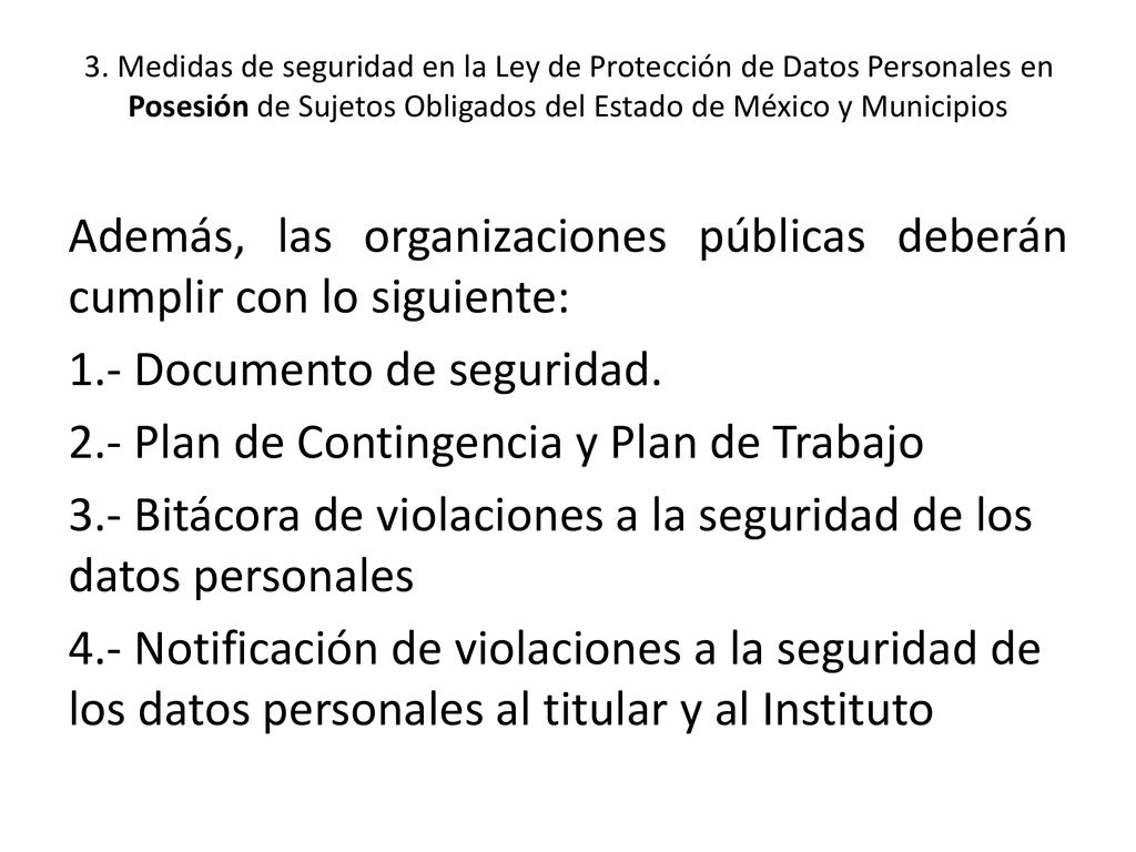 3. Medidas de seguridad en la Ley de Protección de Datos Personales en Posesión de Sujetos Obligados del Estado de México y Municipios