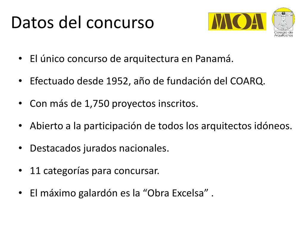 Datos del concurso El único concurso de arquitectura en Panamá.