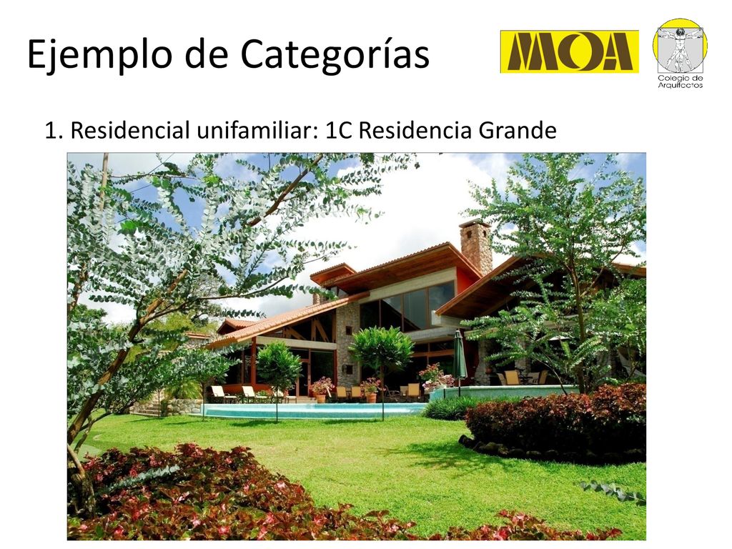 Ejemplo de Categorías 1. Residencial unifamiliar: 1C Residencia Grande