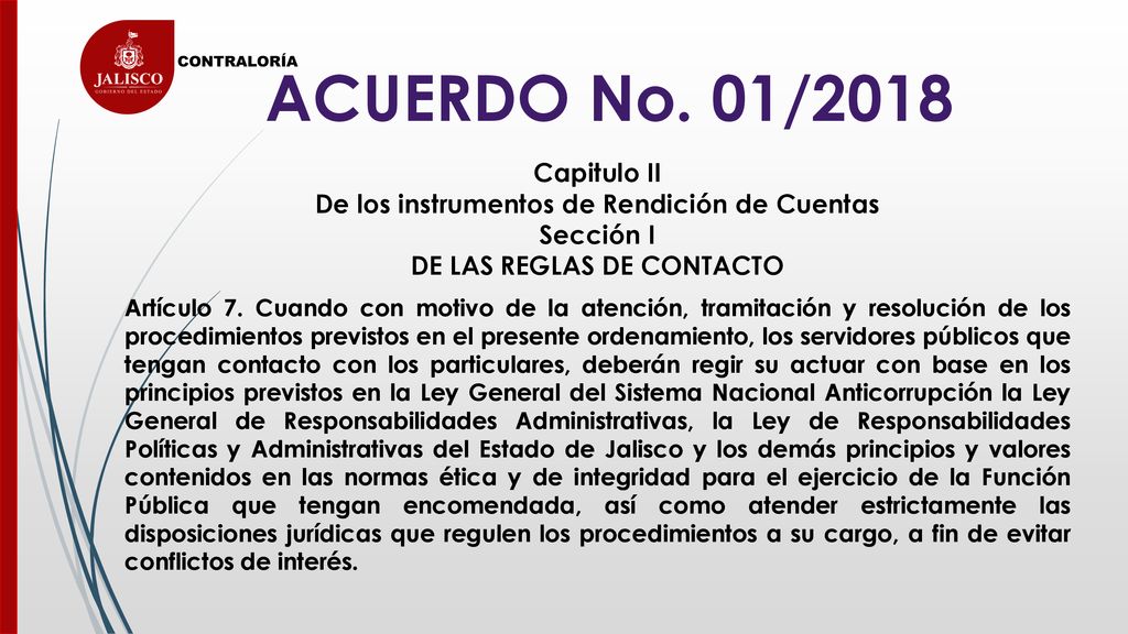 De los instrumentos de Rendición de Cuentas DE LAS REGLAS DE CONTACTO