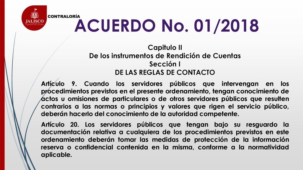 De los instrumentos de Rendición de Cuentas DE LAS REGLAS DE CONTACTO
