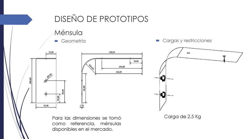 DISEÑO DE PROTOTIPOS Ménsula Geometría Cargas y restricciones