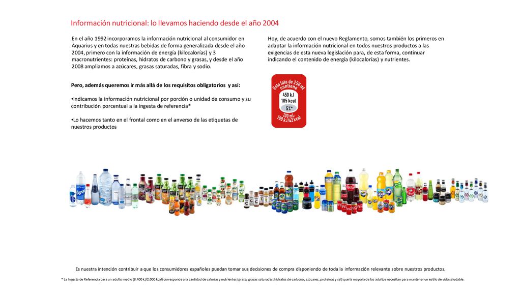 Información nutricional: lo llevamos haciendo desde el año 2004