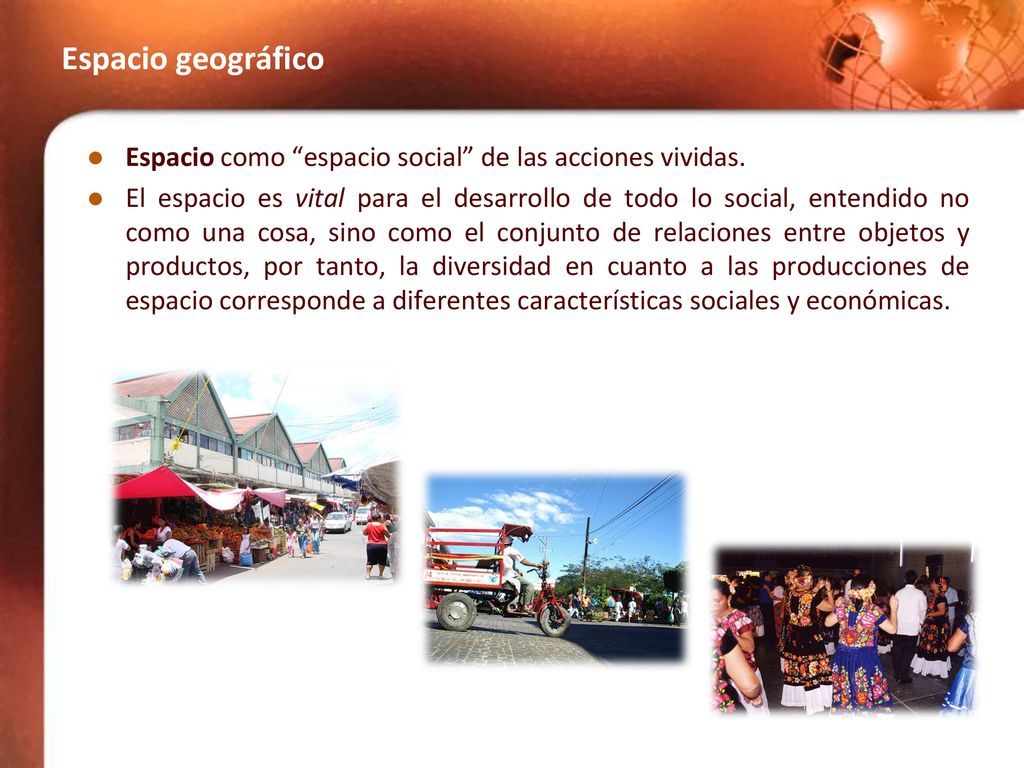 Espacio geográfico Espacio como espacio social de las acciones vividas.