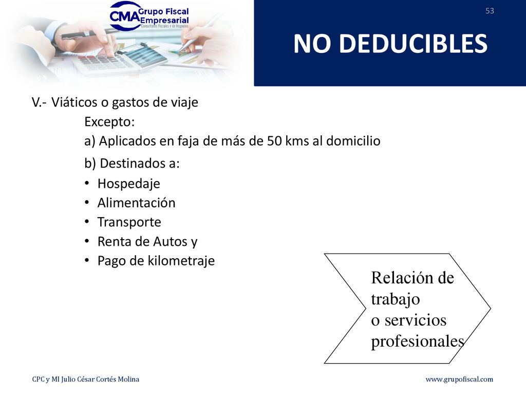 NO DEDUCIBLES b) Destinados a: Relación de trabajo o servicios