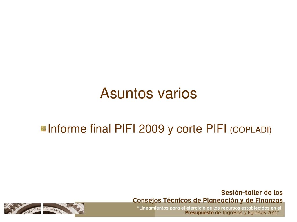 Asuntos varios Informe final PIFI 2009 y corte PIFI (COPLADI)