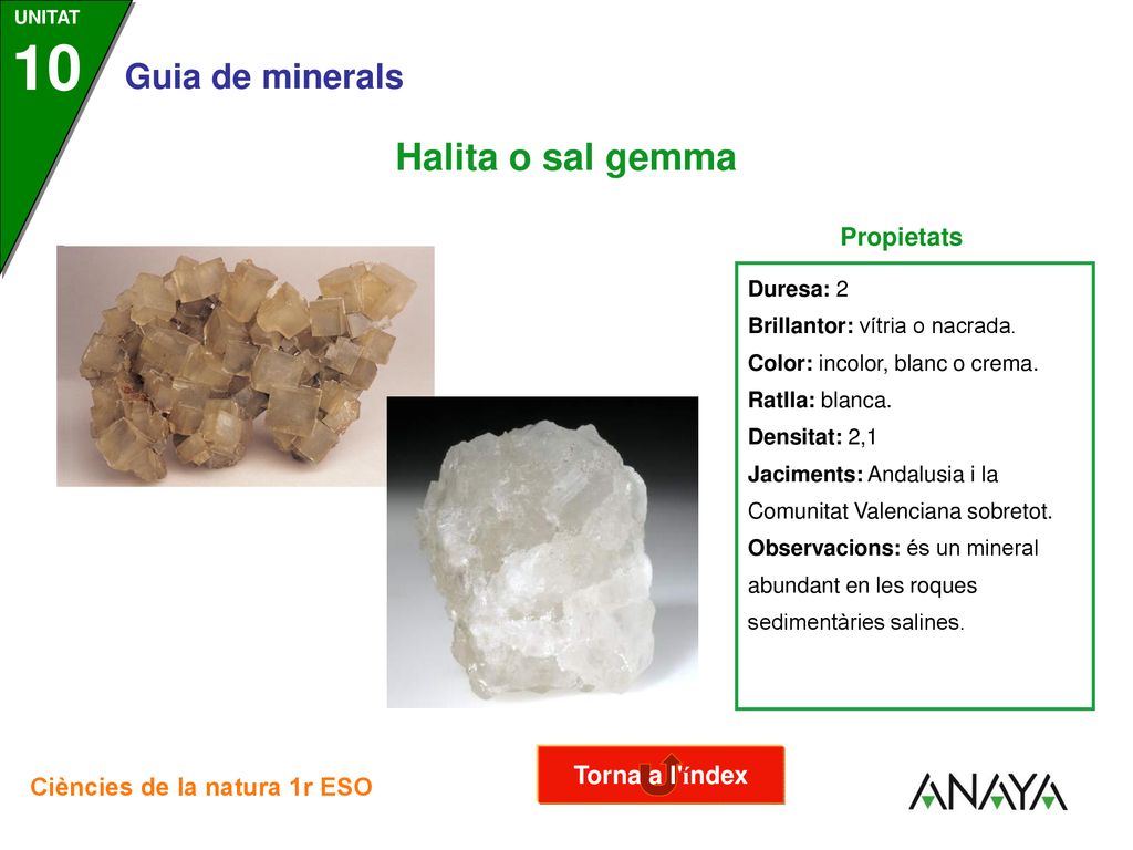 Halita o sal gemma Propietats Torna a l índex Duresa: 2