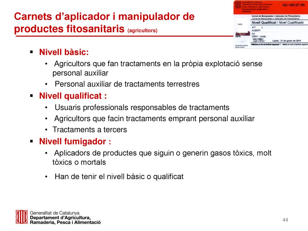 Carnets d’aplicador i manipulador de productes fitosanitaris (agricultors)