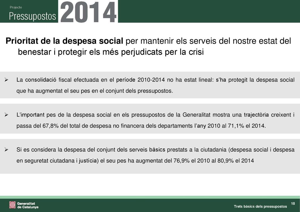 Prioritat de la despesa social per mantenir els serveis del nostre estat del benestar i protegir els més perjudicats per la crisi