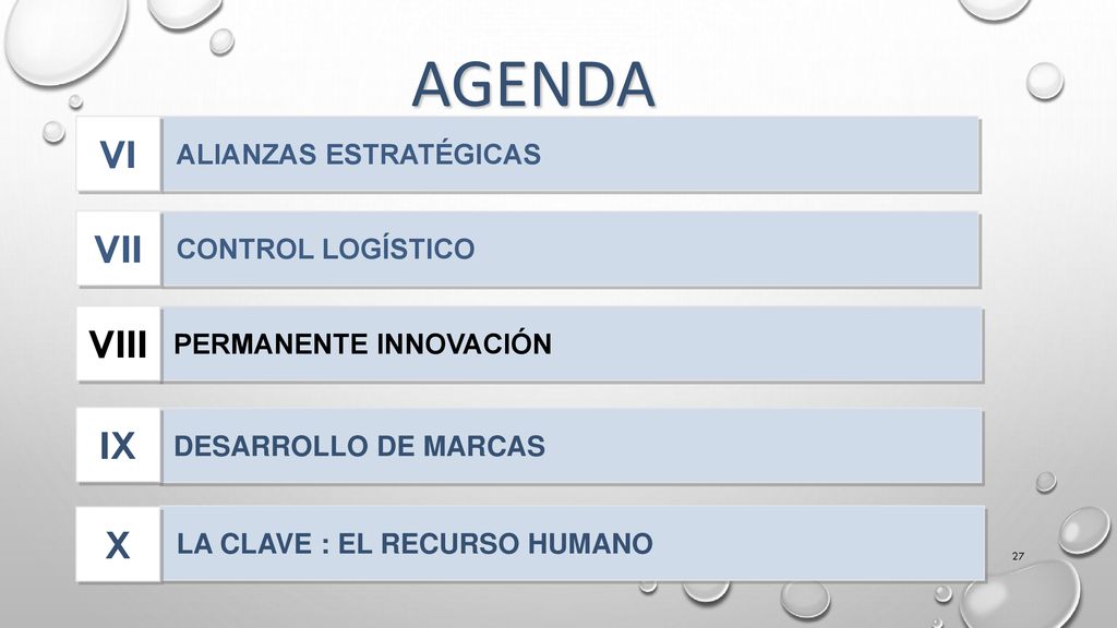 Agenda VI VII VIII IX X ALIANZAS ESTRATÉGICAS CONTROL LOGÍSTICO
