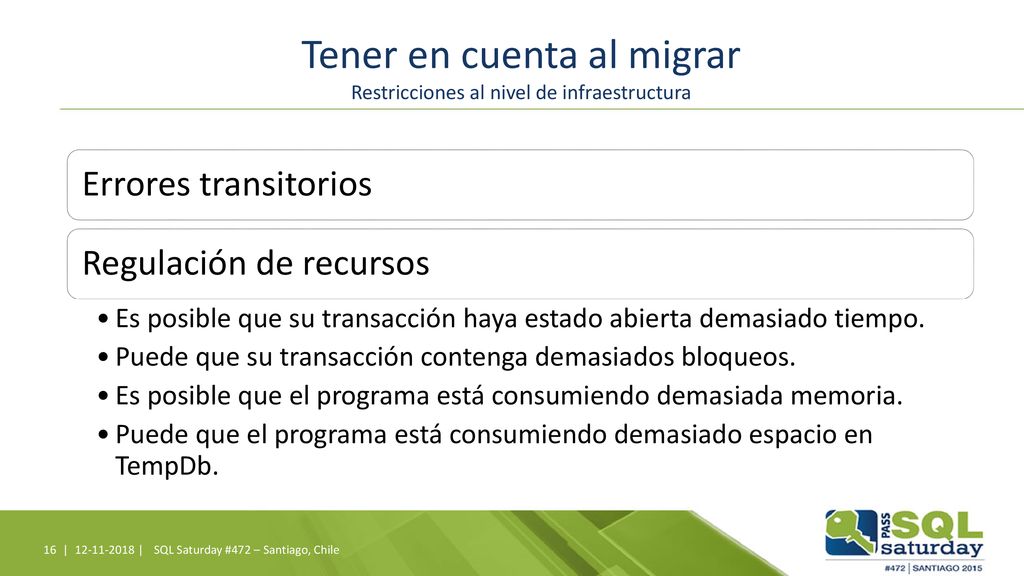 Tener en cuenta al migrar Restricciones al nivel de infraestructura