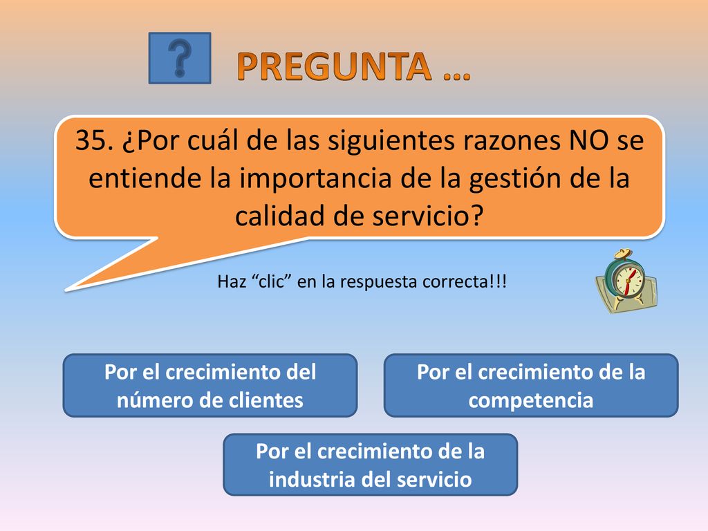 PREGUNTA … 35. ¿Por cuál de las siguientes razones NO se entiende la importancia de la gestión de la calidad de servicio