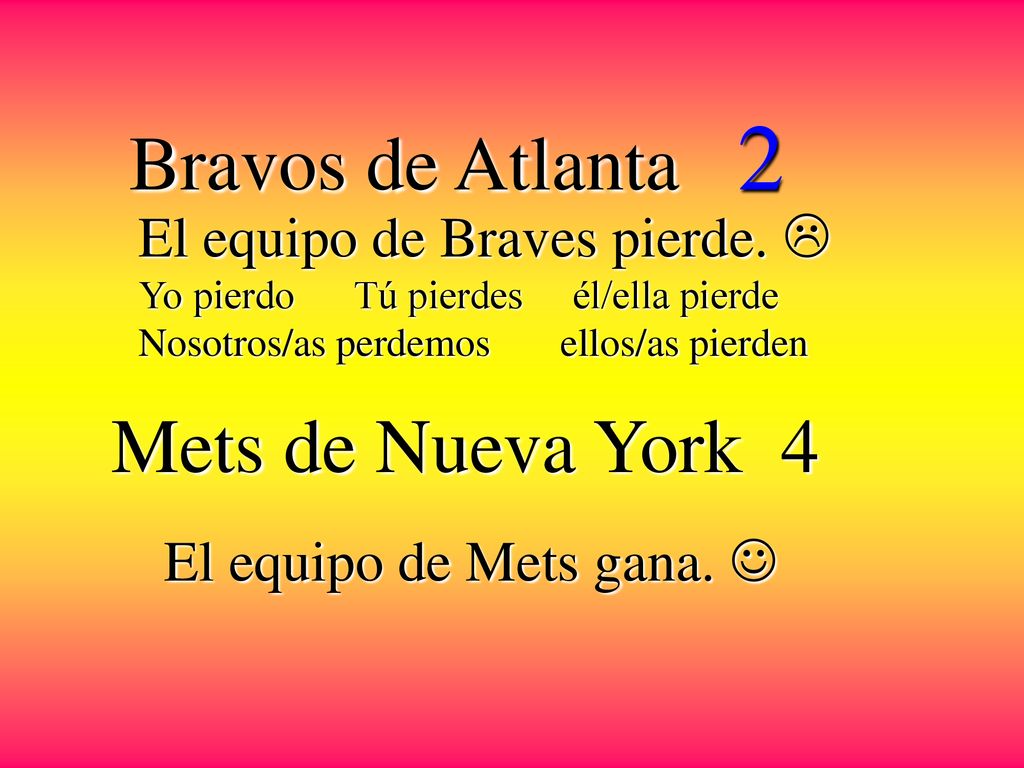 Bravos de Atlanta 2 Mets de Nueva York 4 El equipo de Braves pierde. 