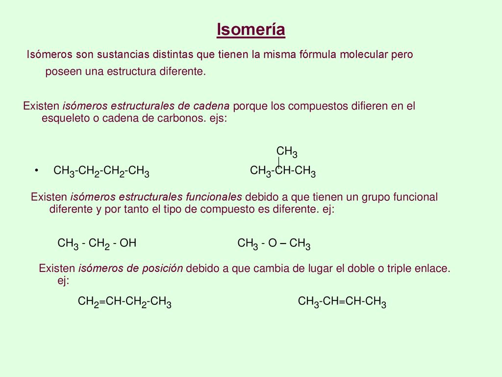 Isomería CH3 - CH2 - OH CH3 - O – CH3