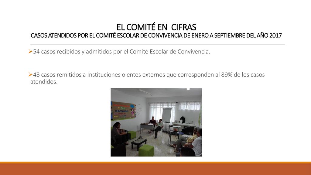 El Comité en cifras CASOS ATENDIDOS POR EL COMITÉ ESCOLAR DE CONVIVENCIA de Enero a septiembre del año 2017