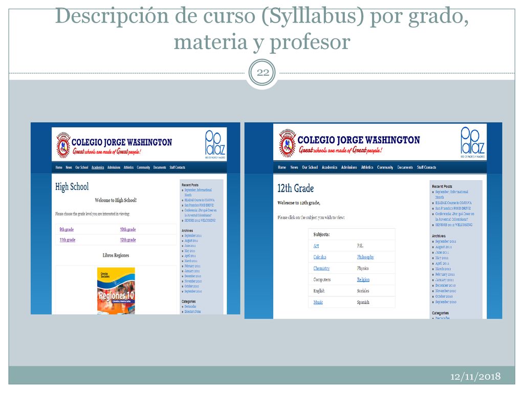 Descripción de curso (Sylllabus) por grado, materia y profesor