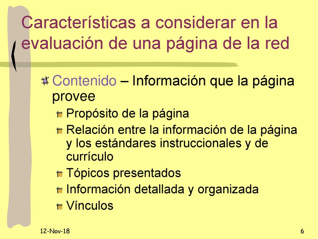 Características a considerar en la evaluación de una página de la red