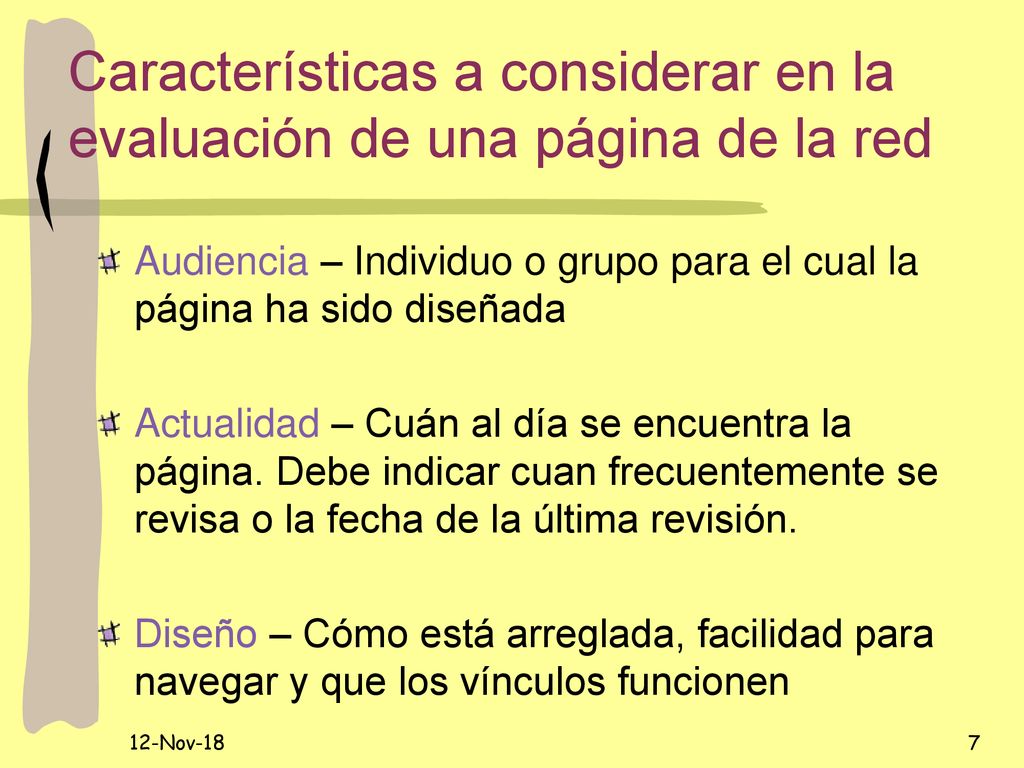 Características a considerar en la evaluación de una página de la red