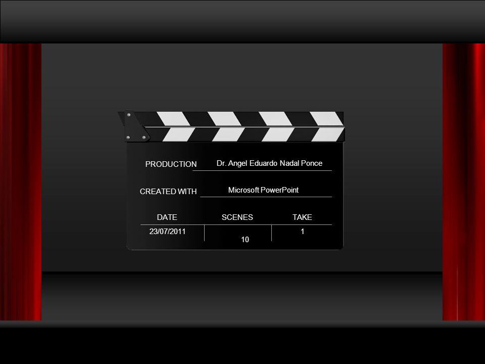 PRODUCTION Dr. Angel Eduardo Nadal Ponce. CREATED WITH. Microsoft PowerPoint. DATE. SCENES. TAKE.