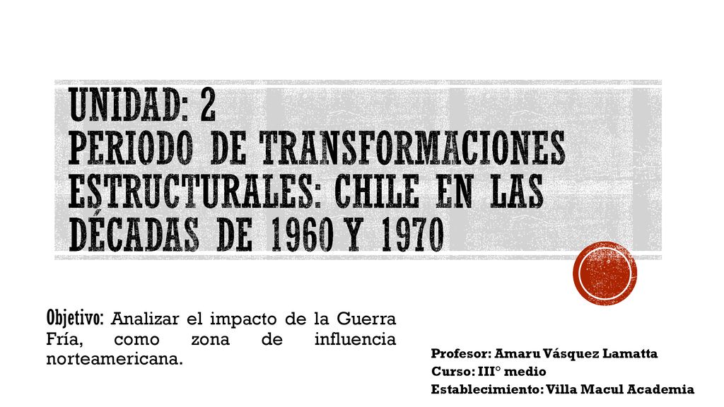 Unidad: 2 Periodo de Transformaciones estructurales: Chile en las décadas de 1960 y 1970