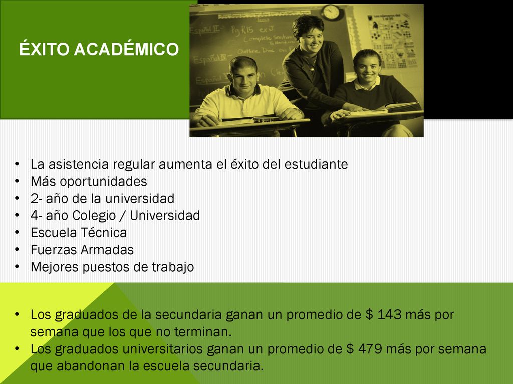 ÉXITO ACADÉMICO La asistencia regular aumenta el éxito del estudiante