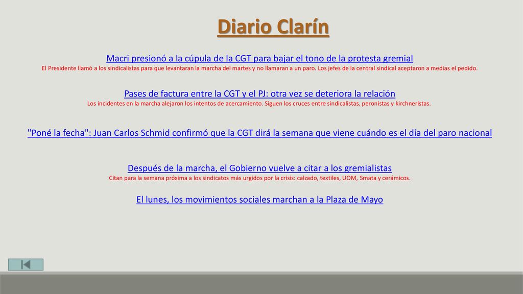 Diario Clarín Macri presionó a la cúpula de la CGT para bajar el tono de la protesta gremial.