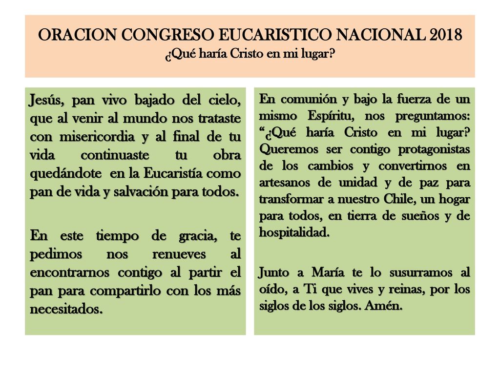 ORACION CONGRESO EUCARISTICO NACIONAL 2018 ¿Qué haría Cristo en mi lugar
