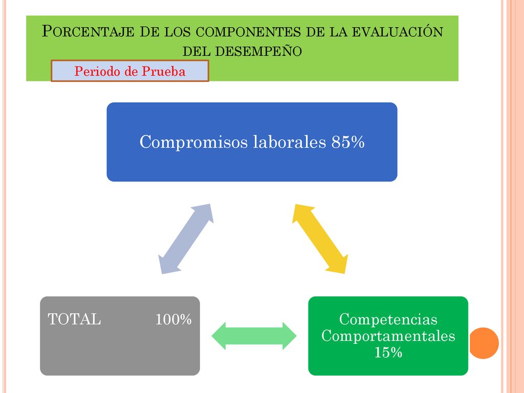 Porcentaje de los componentes de la evaluación del desempeño
