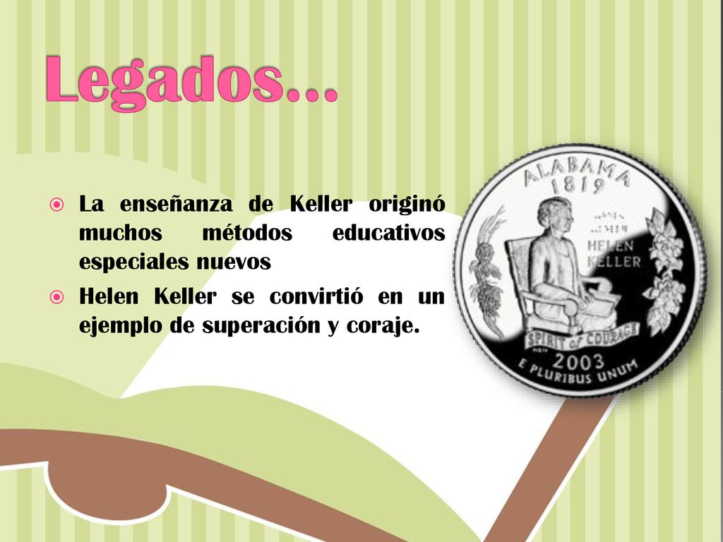 Legados… La enseñanza de Keller originó muchos métodos educativos especiales nuevos.