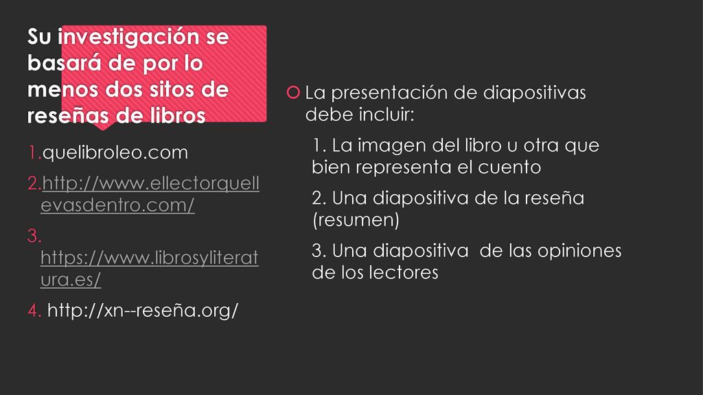 Su investigación se basará de por lo menos dos sitos de reseñas de libros