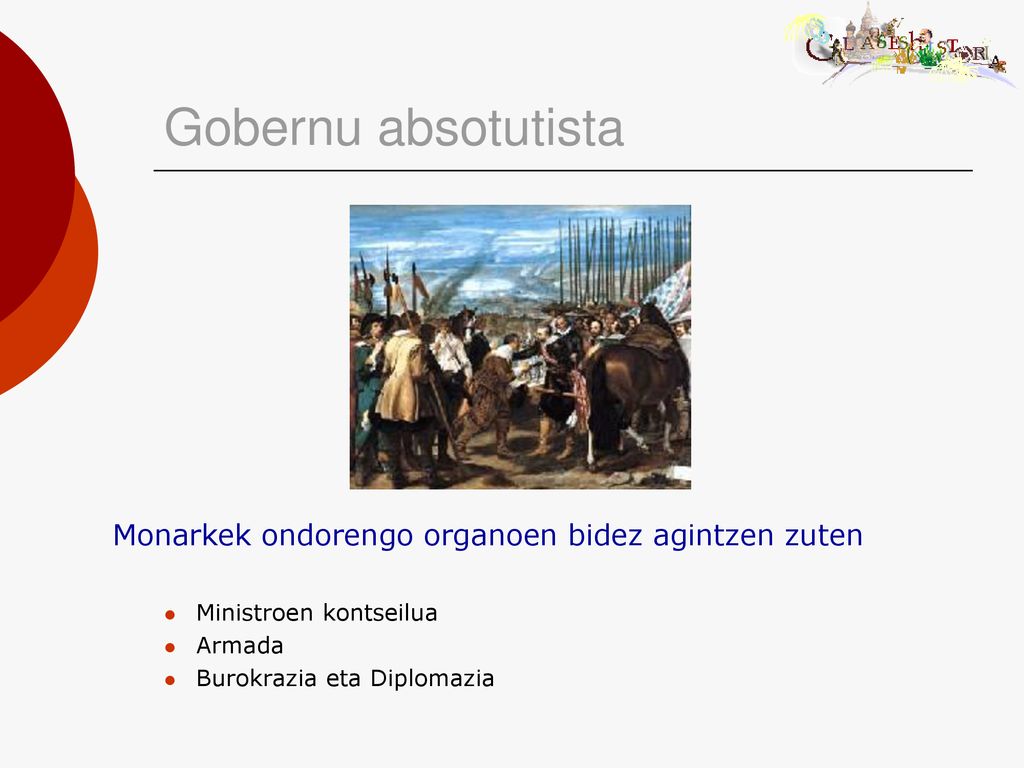 Gobernu absotutista Monarkek ondorengo organoen bidez agintzen zuten