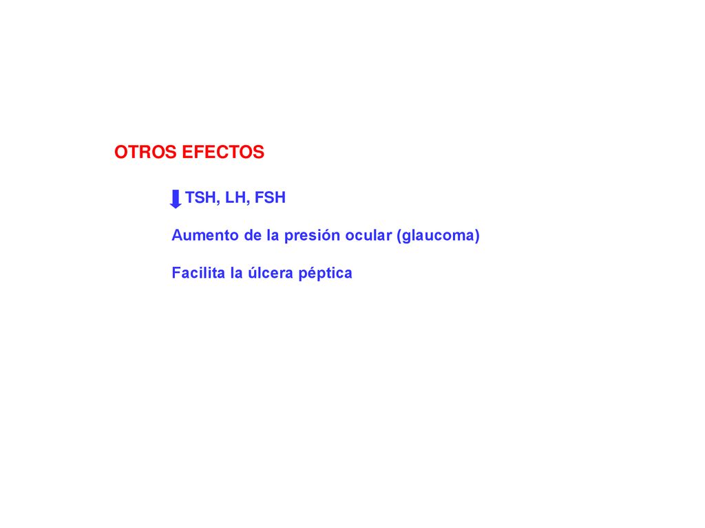 OTROS EFECTOS TSH, LH, FSH Aumento de la presión ocular (glaucoma)