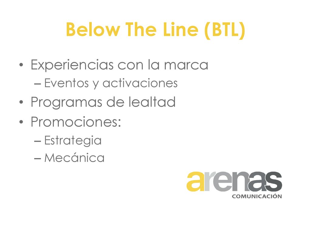 Below The Line (BTL) Experiencias con la marca Programas de lealtad