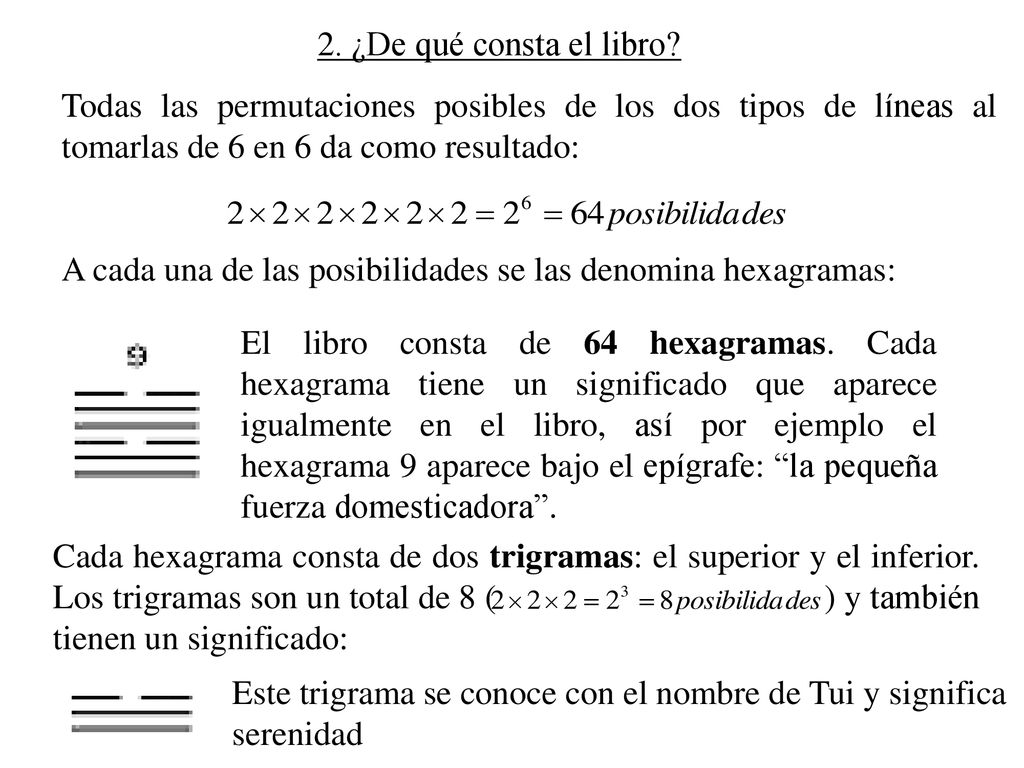 2. ¿De qué consta el libro Todas las permutaciones posibles de los dos tipos de líneas al tomarlas de 6 en 6 da como resultado: