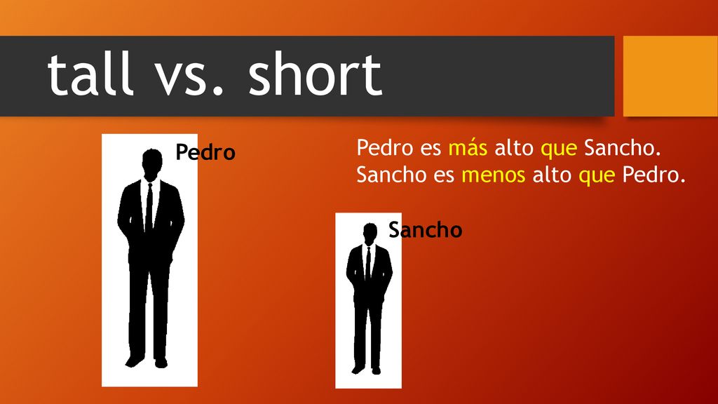 tall vs. short Pedro es más alto que Sancho. Pedro