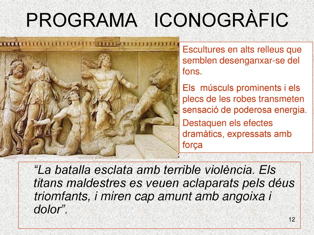 PROGRAMA ICONOGRÀFIC Escultures en alts relleus que semblen desenganxar-se del fons.