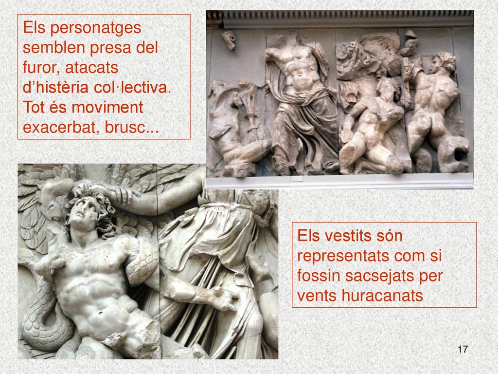 Els personatges semblen presa del furor, atacats d’histèria col·lectiva. Tot és moviment exacerbat, brusc...