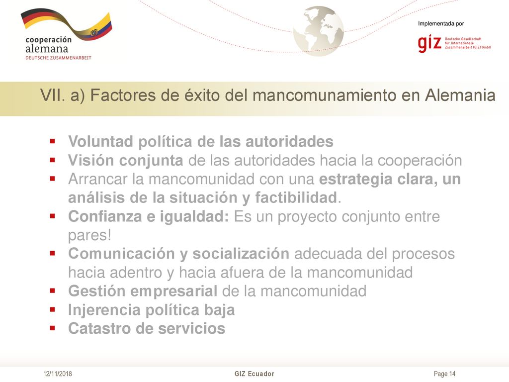 VII. a) Factores de éxito del mancomunamiento en Alemania