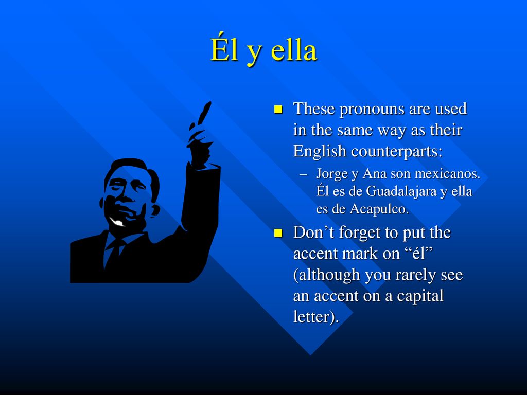 Él y ella These pronouns are used in the same way as their English counterparts: