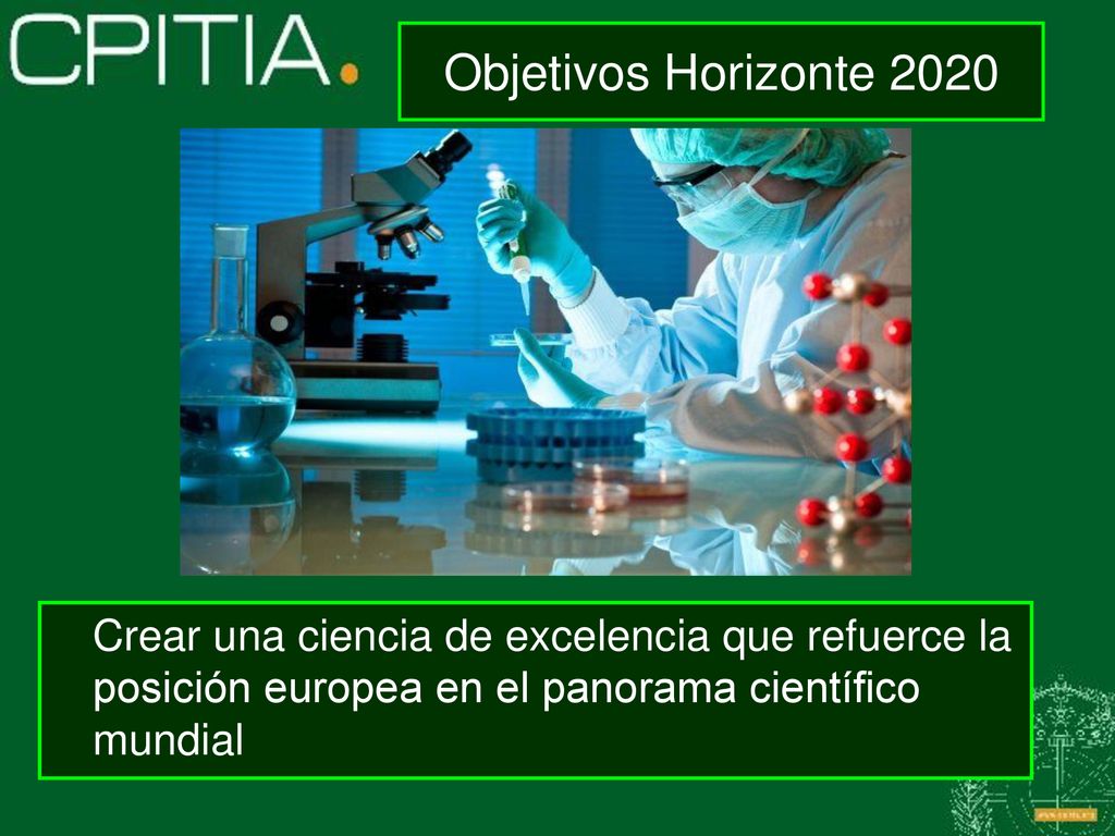 Objetivos Horizonte 2020 Crear una ciencia de excelencia que refuerce la posición europea en el panorama científico mundial.