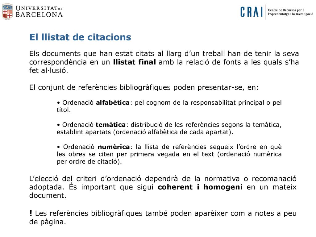 El llistat de citacions