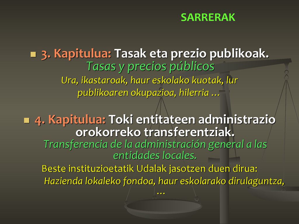 3. Kapitulua: Tasak eta prezio publikoak. Tasas y precios públicos