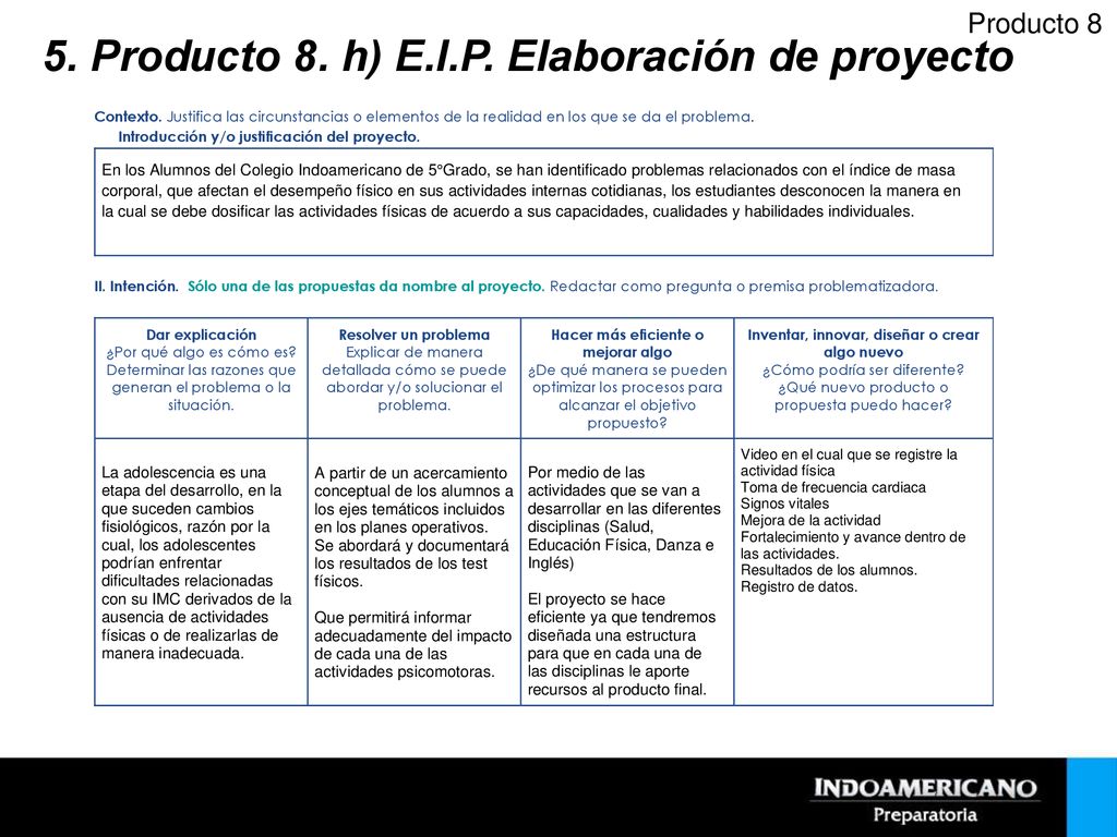 5. Producto 8. h) E.I.P. Elaboración de proyecto